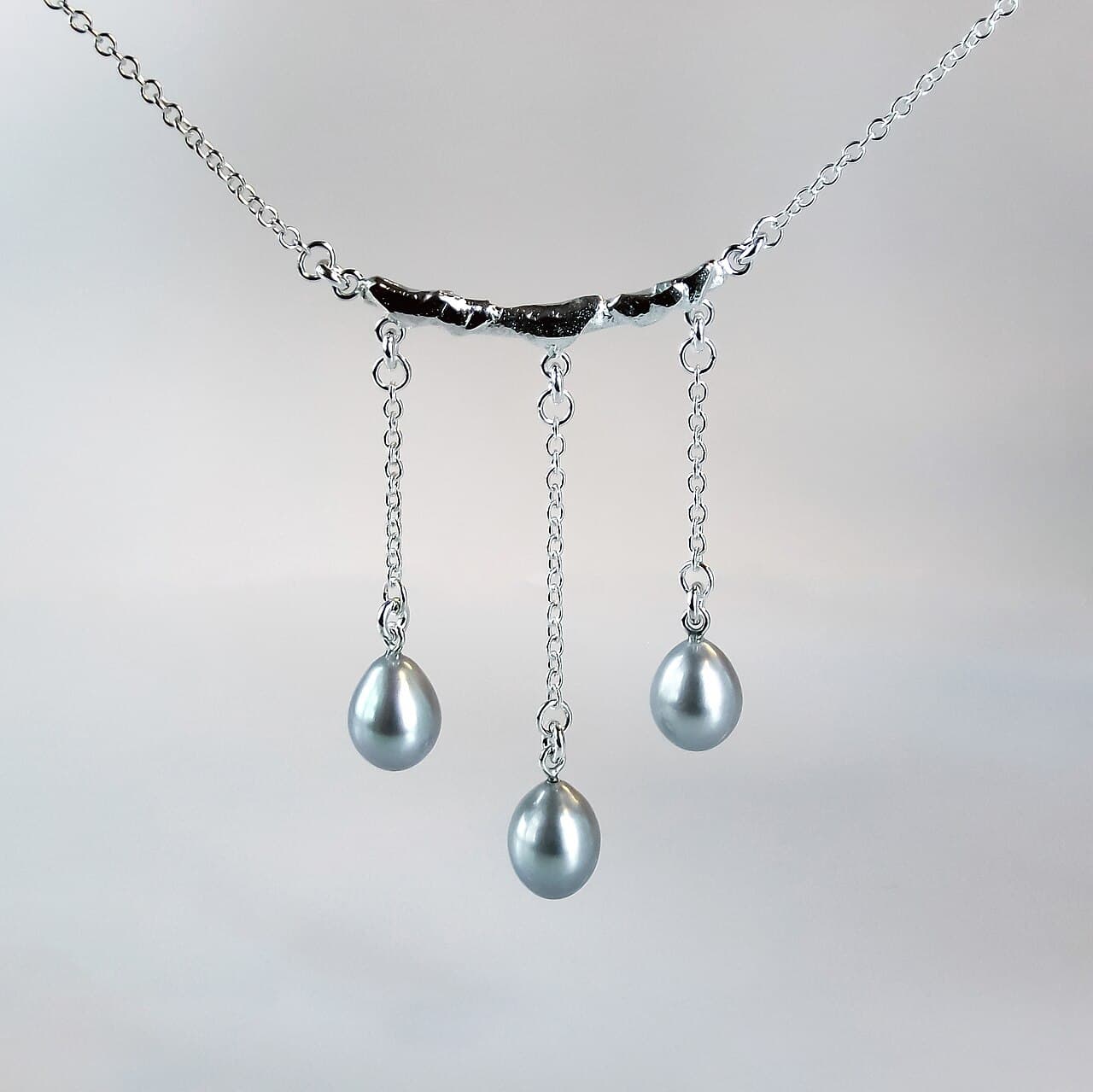 Sterling silver necklace with three freshwater pearl drops